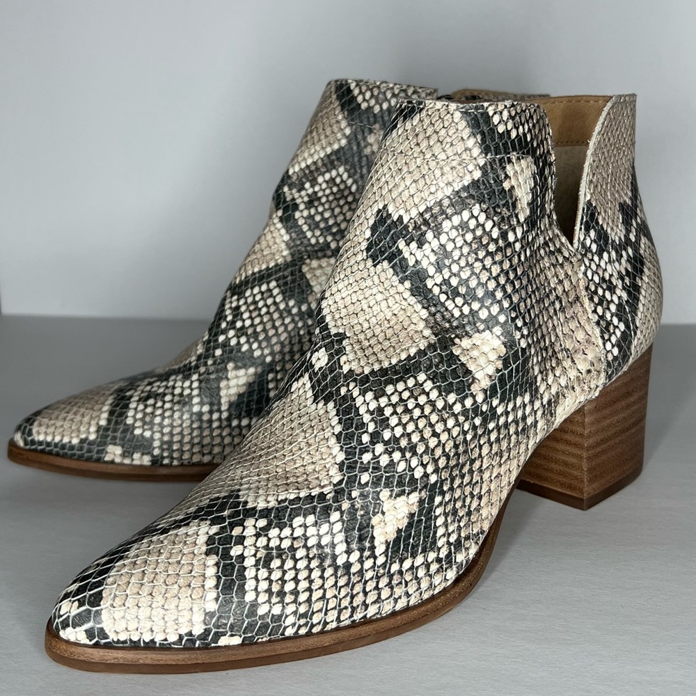 Lucky Brand LK Jeisa Brown Leather Snakeskin Ankle Zip Booties Women’s Sz 6.5 M